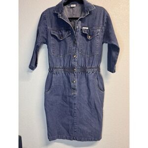 IDEAS Denim Dress Womens Small Blue Vintage 80s 90s Jean Dress Made in USA S